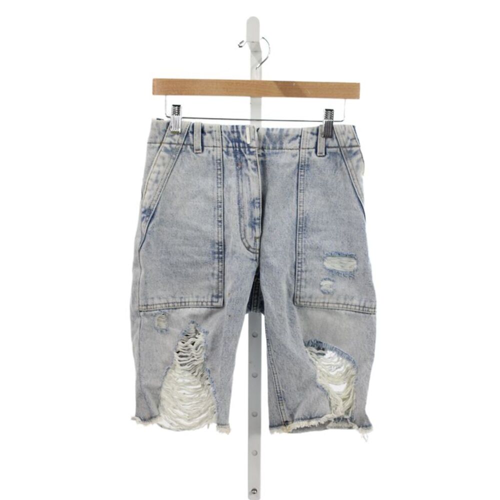 Givenchy Women Bermuda Shorts Cotton Button Blue Distressed Size 27